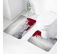 FEHWI Luxury 2 Piece Bath Mat Set Non Slip Ultra Soft Bathroom Mats Water Absorbent Bath Mats Machine Washable Rug Toilet Mat,Christmas theme, Santa Claus sitting on the roof, using a telescope, pla