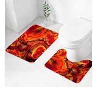 FEHWI Luxury 2 Piece Bath Mat Set Non Slip Ultra Soft Bathroom Mats Water Absorbent Bath Mats Machine Washable Rug Toilet Mat,Red Batik-Abstract Colorful Vibrant Fractal Kraft Vintage Watercolor Pat
