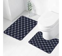 FEHWI Luxury 2 Piece Bath Mat Set Non Slip Ultra Soft Bathroom Mats Water Absorbent Bath Mats Machine Washable Rug Toilet Mat,Navy Blue, Navy Sea Yacht a tema Cool Classic Design in Vert