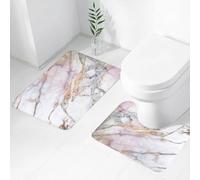 FEHWI Luxury 2 Piece Bath Mat Set Non Slip Ultra Soft Bathroom Mats Water Absorbent Bath Mats Machine Washable Rug Toilet Mat,Marble design, smooth appearance, delicate striped design in pink, white