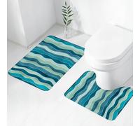 FEHWI Luxury 2 Piece Bath Mat Set Non Slip Ultra Soft Bathroom Mats Water Absorbent Bath Mats Machine Washable Rug Toilet Mat,Abstract,Wave Pattern with Grunge Effect Vertical Lines Sea Inspired Des