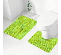 FEHWI Luxury 2 Piece Bath Mat Set Non Slip Ultra Soft Bathroom Mats Water Absorbent Bath Mats Machine Washable Rug Toilet Mat,Lime Green,Pastel Wall Vibrant Toned Brick Background Modern Urban Style
