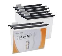 Fei Bi 30 Piece Transparent Hanging Folder, Letter Size, with 1/5 Cut Adjustable Label, polyethylene Hanging File Folder 9.5x11 inch, Suitable for Office, Home, School