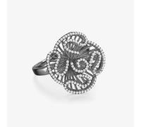 Fei Liu Cascade Sterling Silver Cubic Zirconia Black Flower Ring (M) CAS-925B-003-CZ00