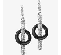 Fei Liu Silver Onyx Circle Cubic Zirconia Dropper Earrings OYX-925R-201-CZ00