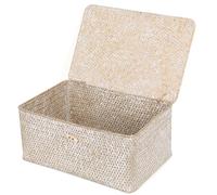 FEIALNDUO Wicker Baskets with Lid, Hand-Woven Rectangle Seagrass Storage Baskets for Shelves, Home Desk Organizer (Bleached, Large)