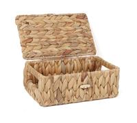 FEIALNDUO Wicker Shelf Baskets with Lid, Seagrass Storage Hamper Basket Bins Rectangular Box for Home Desktop Organizer (Natural, X-Small)