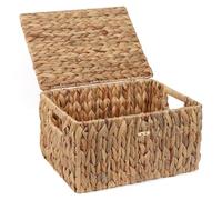 FEIALNDUO Wicker Shelf Baskets with Lid, Seagrass Storage Hamper Basket Bins Rectangular Box for Home Desktop Organizer (Natural, Large)