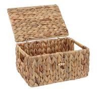 FEIALNDUO Wicker Shelf Baskets with Lid, Seagrass Storage Hamper Basket Bins Rectangular Box for Home Desktop Organizer (Natural, Small)