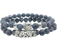 FEIAOPE Women's Elastic Bracelet, 8mm Black Beaded Bracelet Unisex Chinese Style Buddha Head Charm