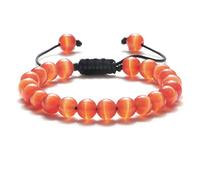 FEIAOPE Women's Elastic Bracelet, 8mm Natural Cat Eye Stone Bracelet Smooth Pink White Beads Handmade Adjustable Bangle Charm Jewelry For Women Men Gift 2pc(Red)
