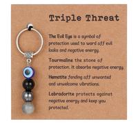 FeiatPogra 1pc Lucky Keychain Evil Eye Key Ring with Natural Stone Beads Protection Amulet Key Holder for Women and Men