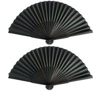 FeiatPogra 2 Pack Hand Fan Folding - Elegant Black Silk Folding Handheld Fan for Wedding Dance Performance Rave Fan Chinese Style Folding Hand Fans for Party Stage Home Decoration and Summer Cooling