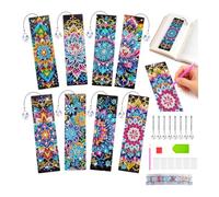 FeiatPogra 8 PCS Mandala Diamond Art Bookmarks Kit, 5D DIY Diamond Art Kits for Kids Age 6-12, Gem Art Bookmark Making Kit for Girls Boys, 10 Year Old Gifts for Girls Birthday Presents