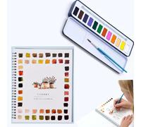 FeiatPogra Watercolour Workbook & 12-Color Paint Set for Adults, Beginner-Friendly Garden Flower Coloring Book with Brush, 230g Paper, Portable Painting Kit, DIY Art Gift