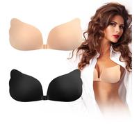 Feibety 2 Pack Stick On Push Up Bra for Women,Breathable & Skin Friendly Sticky Invisible Adhesive Bra,Reusable Strapless & Backless Bra Sticky Silicone Padded for Everyday Wearing, Party, Wedding