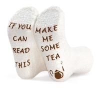 Feibety Funny White Socks for Women - If You Can Read This Make Me Some Tea Novelty Cupcake Socks, Non-Slip Fluffy Gift Socks for Her - Birthday, Christmas & Women's Day Presents
