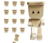 Feibety Shaking Wooden Man Figurine - Handmade Dashboard Ornament with 12 Magnetic Faces & Wobbling Legs - Fun Car Accessory, Desk Toy & Unique Gift for Drivers, Office & Home Decor