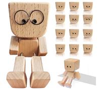 Feibety Shaking Wooden Man Figurine,Handmade Wooden Dashboard Ornament with 12 Magnetic Funny Expressions, Car Dashboard Accessories & Desk Decor, Creative Gift for Drivers,Friends and Office Fun