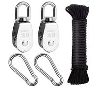 Feibmir Pulley Washing Line System, 150kg Stainless Steel Pulley Wheel | 304 Stainless Steel, M25 Single Wheel with Carabiner & Rope. Rustproof Durable, Great for Clothesline, Garage, Tent, Outdoor