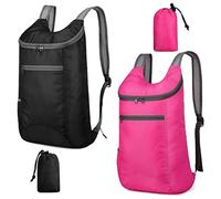 Feibmir Ultralight Foldable and Water-Resistant Hiking Backpack for Trekking, Travel, Camping, Climbing, Cycling - Men, Women, Children, Black + Pink, One size