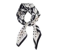 FEIBOON 100% Pure Mulberry Silk Scarfs 26"x26" Square Scarf Women Neckerchief Headscarf hair scarf bandana Gift Packed, Black Rose Polka Dots, 21in