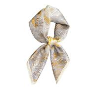FEIBOON 100% Pure Mulberry Silk Scarfs 26"x26" Square Scarf Women Neckerchief Headscarf hair scarf bandana Gift Packed, Beige Yellow Gray, 21in