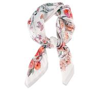 FEIBOON 100% Pure Mulberry Silk Scarfs 26"x26" Square Scarf Women Neckerchief Headscarf hair scarf bandana Gift Packed, White Red Flower, 21in
