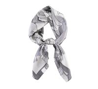 FEIBOON 100% Pure Mulberry Silk Scarfs 26"x26" Square Scarf Women Neckerchief Headscarf hair scarf bandana Gift Packed, White Gray Flowers, 21in