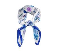 FEIBOON 100% Pure Mulberry Silk Scarfs 26"x26" Square Scarf Women Neckerchief Headscarf hair scarf bandana Gift Packed, Blue and White Flower-2, 21in