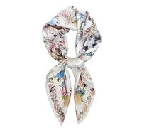 FEIBOON 100% Pure Mulberry Silk Scarfs 26"x26" Square Scarf Women Neckerchief Headscarf hair scarf bandana Gift Packed, White Flower and Bird, 21in
