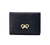 FEIBOON Cute Wallet Coquette Bow Small Wallet Tri-folded Aesthetic Bifold RFID Blocking Card Holder Leather Mini Short Coin Purse with ID Window for Women Girls Ladies, Black, Minimalist