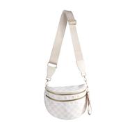 FEIBOON Spacious Checkered Nylon Crossbody Bag Bum Bag Checkered Handbags Wallets for Women, Beige Checkered, M, Stylish