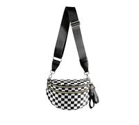 FEIBOON Spacious Checkered Nylon Crossbody Bag Bum Bag Checkered Handbags Wallets for Women, Black and White Checkered, M, Stylish