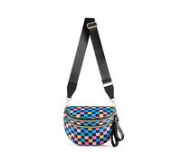 FEIBOON Spacious Checkered Nylon Crossbody Bag Bum Bag Checkered Handbags Wallets for Women, Colorful Blue Checkered
