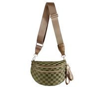 FEIBOON Spacious Checkered Nylon Crossbody Bag Bum Bag Checkered Handbags Wallets for Women, Khaki Green Checkered
