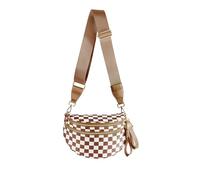 FEIBOON Spacious Checkered Nylon Crossbody Bag Bum Bag Checkered Handbags Wallets for Women, Light Brown Check