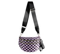 FEIBOON Spacious Checkered Nylon Crossbody Bag Bum Bag Checkered Handbags Wallets for Women, Purple and Black Checkered