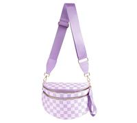 FEIBOON Spacious Checkered Nylon Crossbody Bag Bum Bag Checkered Handbags Wallets for Women, Purple Checkered, M, Stylish