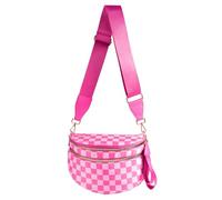 FEIBOON Spacious Checkered Nylon Crossbody Bag,Bum Bag,Fanny Pack,Checkered Purse for Women, Rose Checkered