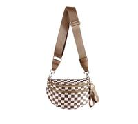 FEIBOON Spacious Checkered Nylon Crossbody Bag Bum Bag Handbags Wallets for Women, Brown Checkered, M