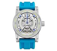FEICE Automatic Mechanical Watch Skeleton for MenWatch Titanium Steel 50M Waterproof Mens Wristwatch Luminous Analog Watches No Battery Silicone Strap,FM501, Blue, fashion outfit