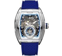 FEICE FM503 Men's Automatic Skeleton Watch with Blue Liquid Silicone Watch Strap Stainless Steel Case
