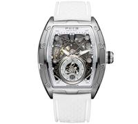 FEICE FM503 Men's Automatic Skeleton Watch with White Liquid Silicone Watch Strap Stainless Steel Case
