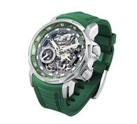FEICE FM511 GREEN Men's Automatic Skeleton Watch, Luxury Sapphire Crystal Glass Blue Dial Luminous Hands, 5ATM Waterproof Sport Wristwatch with Silicone Strap for Men, Casual Mechanical Watches For