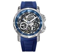FEICE FM511 Men's Automatic Skeleton Watch, Luxury Sapphire Crystal Glass Blue Dial Luminous Hands, 5ATM Waterproof Sport Wristwatch with Silicone Strap for Men, Casual Mechanical Watches for Men