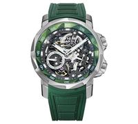 FEICE FM511 Men's Automatic Skeleton Watch with Green Rubber Strap Stainless Steel Case 46 mm, green, Modern