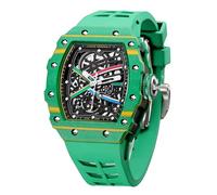 FEICE FM603 Watches for Men Automatic Skeleton Watch Men's Vintage Automatic Mechanical Skeleton Waterproof Watch Silicone Strap Sport Luminous Analog Unique Business Wristwatch for Men Green，Gifts