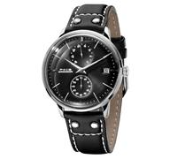 FEICE Men's Automatic Watch Mechanical Watch Stainless Steel Leather Band Watches Analog Curved Mirror Brushed Finish Casual Dress Watches for Men FM212 (Black)