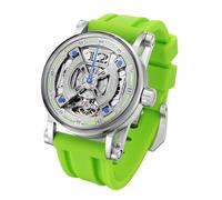 FEICE Men's Watch Luxury Big Face Auto Mechanical Wristwatch Silicone Strap, Green, skeleton watch